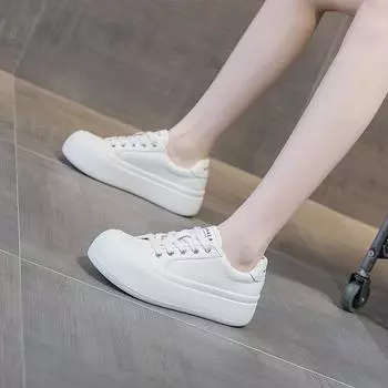 Women s 2025 Autumn Casual White Leather Sneakers - Round Toe, Thick Sole, Fashion-Friendly 39