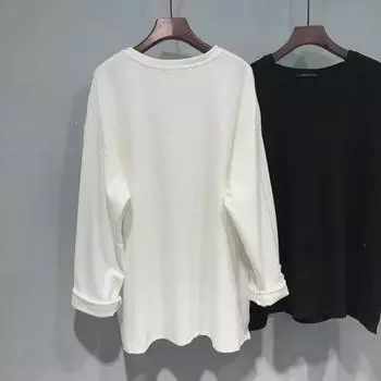 Women s 2025 Autumn V-Neck Long-Sleeve Loose Mid-Length Split Top M белый