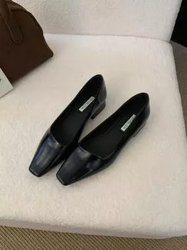 Women s 2025 new autumn and winter square head shoes, shallow mouth, medium heel, thick heel women s shoes 35 чёрный