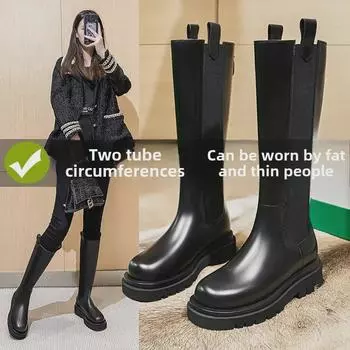 Women s 2025 New Slim High Boots: Large Circumference, Knee-High, Ideal for Thick Legs, Inner Heightening Design. 37