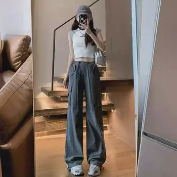 Women s 2025 Spring/Fall Quick-Dry Loose Wide-Leg Mountaineering Pants S хаки