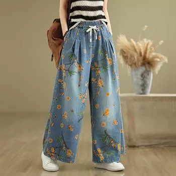 Women s 2025 Spring Summer Casual Wide-Leg Jeans - Thin Loose Slimming Straight Floor-Length Denim Pants for Women M красный