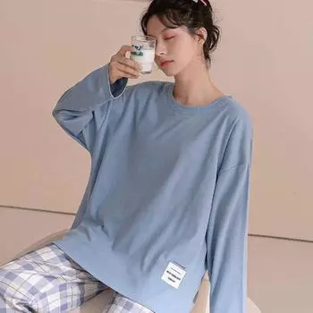 Women s 2-Piece Spring And Autumn Pajamas Women s Long Sleeve Korean Fashion Casual Pajamas Women s Loungewear Casual Set L(40-50kg) розовый