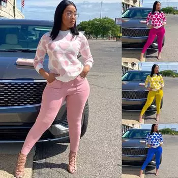 Женский спортивный костюм из 2 предметов, спортивный костюм на день Святого Валентина с сердечками, топ + брюки, спортивный костюм M синий