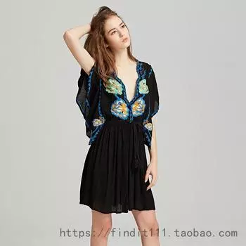 Women s 3-Color Fashionable Cotton-Linen Comfortable Floral Sundress Black L
