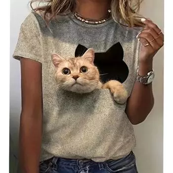 Женская футболка с 3D-принтом и изображением кота, с короткими рукавами, повседневная одежда с изображением животных, классная уличная летняя мода, хит продаж, удобная S