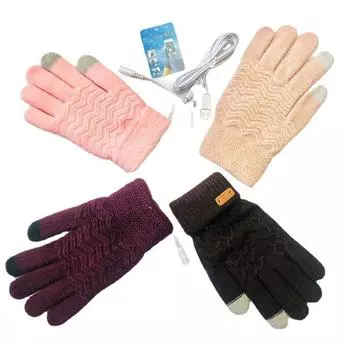 Women s 5-hand Knitted Touch Screen Electric Heating Gloves USB Electric Heating Gloves Power Bank Power Supply for Outdoor Cycling To Keep Warm average size single-sided hand back heating