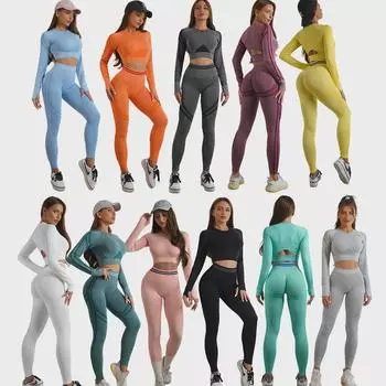 Women s 5-Piece Fitness Suit: Hip-lifting Yoga Pants, Beautiful Back Top, Short-Sleeved Knit Wear Small
