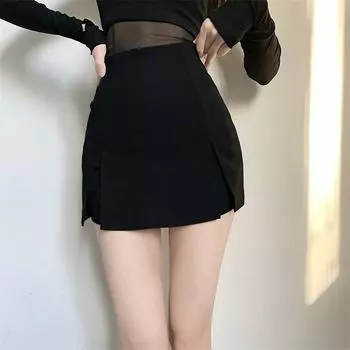 Women s A-Line High-Waist Skirt Pants with Anti-Exposure Feature - 2023 Spring & Summer Collection 4XL чёрный