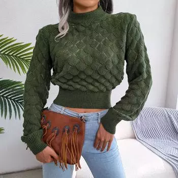 Women s And Winter Casual Tops Round Neck Long Sleeves Cropped Navel Knit Sweater L