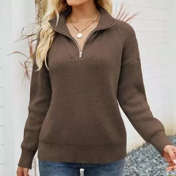 Women s And Winter Knitting Fashion Solid Color Block Patchwork Pullover Long Sleeve Sweater L