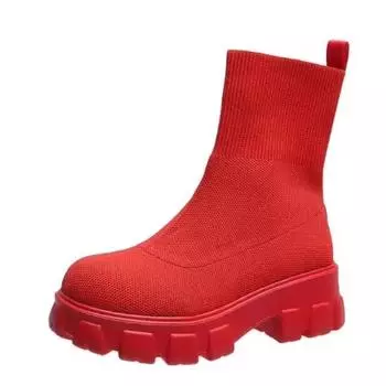 Women s Ankle Boots High Heels Square Heel Anti-slip Round Head Women Shoes Outdoor Leisure Daily Commute Socks Boots 2024 New 36 белый