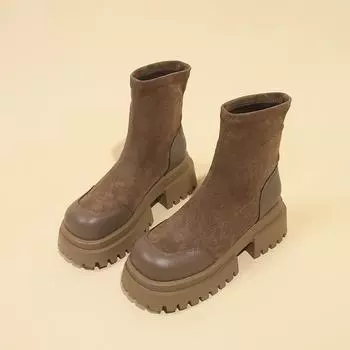 Women s Ankle Boots Leather Wear Resistant 2024 New Autumn Winter Boots for Ladies Outdoors Fashion Solid Color Women Boots 35 чёрный