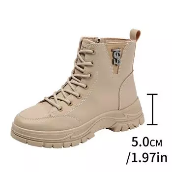 Women s Ankle Boots New Lace Up Platform Shoes for Women Sneakers Outdoor Casual Women s Short Platform Boots Zapatos De Mujer 36 бежевый
