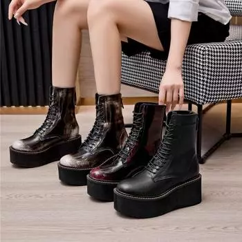 Women s Ankle Boots Retro Lace-up High-heeled Women Short Boots Large-size Non-slip Work Female Shoes 35