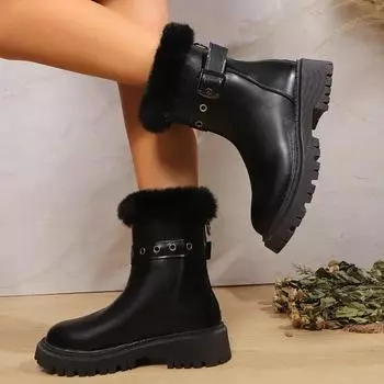 Women s Ankle Boots Trend New Style Belt Buckle Design Women s 2024 Autumn Short Boots PU Leather Thick Bottom Motorcycle Boots 35
