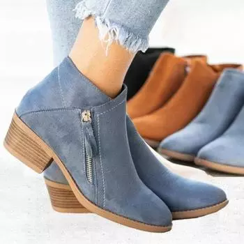 Women s Ankle Boots Winter Low Heel Suede Leather Boots Platform Punk Ladies Solid Color High Heel Shoes for Women Dropshipping 43