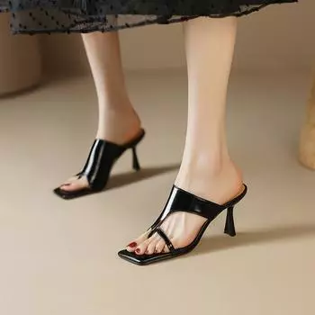 Women s Arden Futado Summer Open Toe Square Head Silk Slippers Solid Color Super High Heel Slip-On Slippers Extra Large Size 42