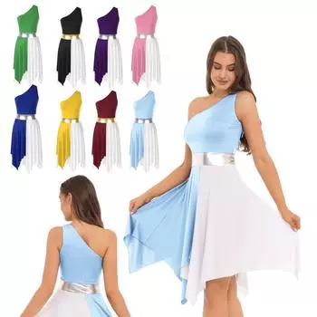 Женская асимметричная туника для танцев с хвалебными песнями без рукавов, цветное платье для танцев литургического богослужения S королевский синий