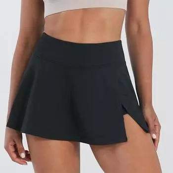 Женская спортивная юбка, вшитые противоскользящие шорты и влагоотводящая ткань, идеально подходит для бега, тенниса, спортзала, высокая эластичность и легкий комфорт XS чёрный