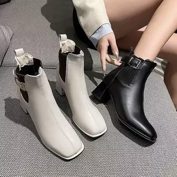 Women s Autumn 2024 British Style Round Toe Chunky Heel Back Zipper Mid-heel Women s Riding Boots 35