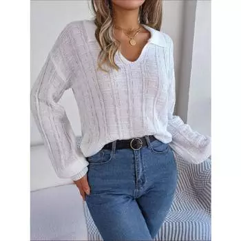 Женский осенне-зимний повседневный однотонный клетчатый свитер с длинным рукавом и лацканами S оранжевый