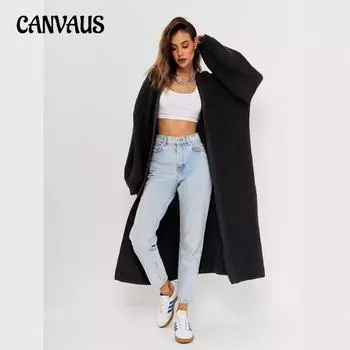 Женский осенне-зимний повседневный свободный кардиган длинный вязаный свитер S хаки