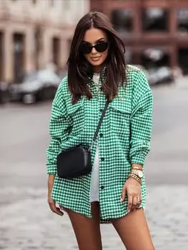 Женская рубашка свободного покроя средней длины в клетку на осень и зиму S чёрный