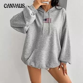 Женская осенне-зимняя повседневная свободная толстовка с капюшоном и завязками на карманах S серый