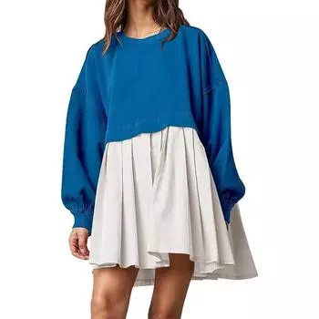 Женские осенне-зимние повседневные толстовки в стиле пэчворк плиссированные платья XS хаки