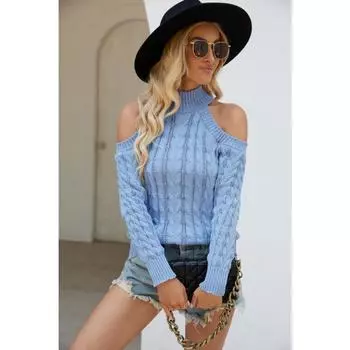 Женский осенне-зимний вязаный свитер Commuter Twisted без плеч с полувысоким воротом S абрикосовый