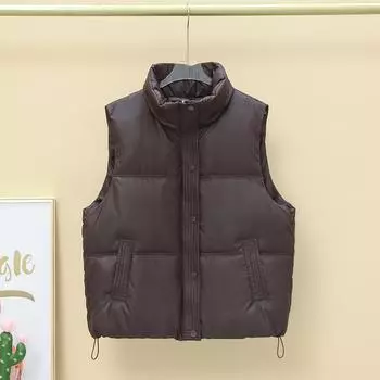 Women s Autumn and Winter Down-Cotton Non-Washable Vest Stylish Stand Collar Warm and Loose Cotton Waistcoat for Outer Layering M