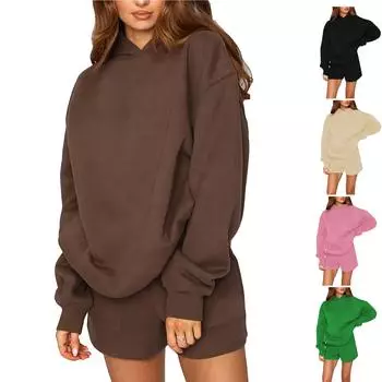 Женский осенне-зимний модный повседневный спортивный однотонный свитер с капюшоном с капюшоном XL армия зеленый