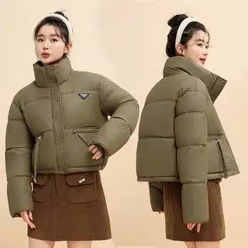 Women s Autumn and Winter Jacket Solid Color Stand Collar PU Leather Loose Thickened Windproof Short Women s Jacket M чёрный