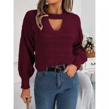 Женский осенне-зимний свитер-пуловер с длинными рукавами и ажурной перевязкой S розовый