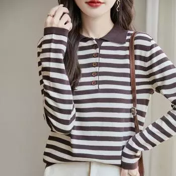 Women s Autumn and Winter Long Sleeve Lapel Color-Collision Bottom Shirt Long Sleeve Comfortable Top 2XL чёрный