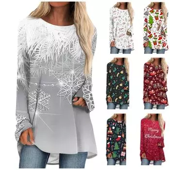 Женская осенне-зимняя повседневная длинная свободная футболка с длинными рукавами и круглым вырезом L зелёный