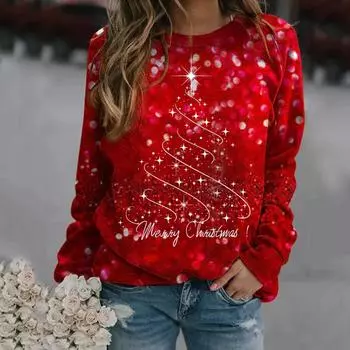 Women s autumn and winter new style with plush, fresh, sweet and personalized printed loose top and oversized top S