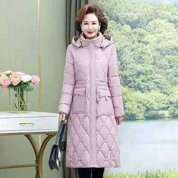 Women s Autumn and Winter Padded Thickened Plus Size Padded Medium Length Knee Length Hooded Zip Slim Warm Comfortable Casual Outerwear 5XL