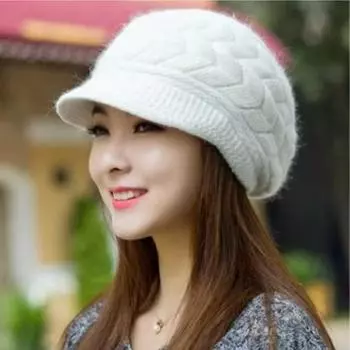 Women s Autumn and Winter Padded Thickened Warm Hat Solid Color Simple Ear Protection Knitted Cap чёрный