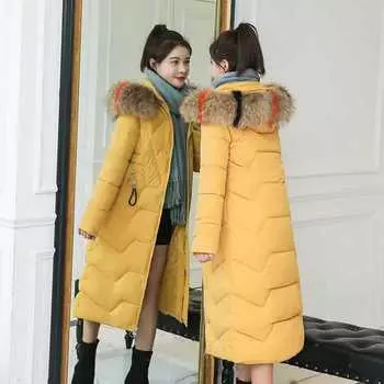 Women s Autumn and Winter Plus Size Thickening In The Long Section of The Knee Slim Hair Collar Coat with Warm Hooded Zip Outerwear 3XL