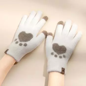 Women s Autumn and Winter Plush Knitted Gloves for Warmth and Cold Plus Velvet Imitation Mink Fur Cartoon Cute Touch Screen Fashion Average size