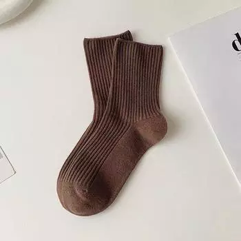 Women s Autumn and Winter Socks, Loose-fitting Postpartum Socks, Solid-colored Vertical Striped Mid-calf Socks, Versatile Casual Socks 1 pair глубокая кофе