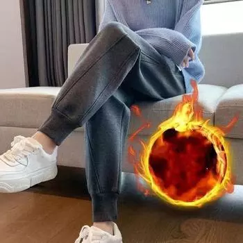 Женские осенние и зимние толстые флисовые спортивные брюки, прямые свободные брюки до щиколотки, повседневные универсальные, теплые брюки для верхней одежды S