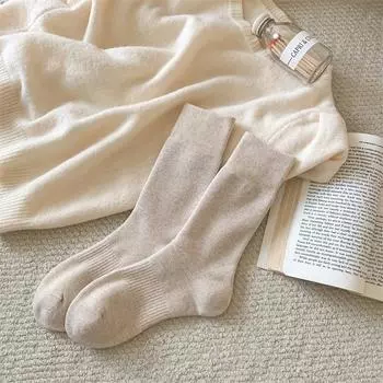 Women s Autumn and Winter Thick Warm Hair Ring New Solid Color All Purpose Cotton Boneless Socks 1 pair