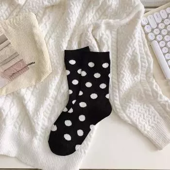 Women s Autumn and Winter Thickened and Velvet Warm Wool Ring Polka Dot Wool Tube Socks 1 pair