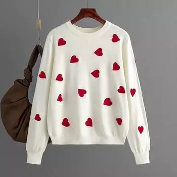 Women s Autumn And Winter Valentine s Day Love Pullover Women s Knitted Sweater Women S Loose Sweater One Size бежевый