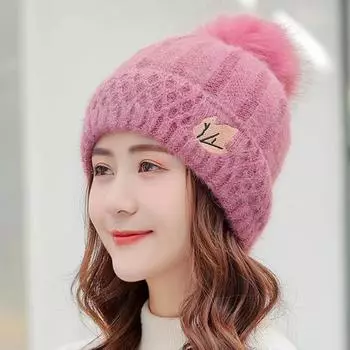 Women s autumn and winter versatile maple leaf embroidered hat fashion thickened wool hat fleece warm knitted pullover hat One Size