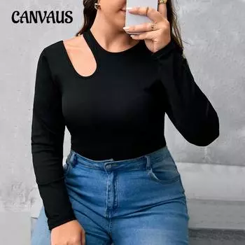 Women s Autumn Black Thread Knitted Round Neck with A Slim Bottom with Hollow Long Sleeve Top 1XL чёрный