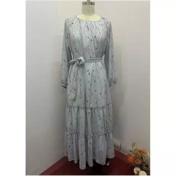 Women s Autumn Chiffon Printed Muslim Full Skirt Dress Women s Elegant Full-Skirted Dress 3XL